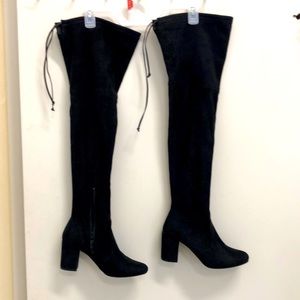Faux black suede thigh high black boots
